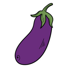 Hand drawn cartoon eggplant on white background.