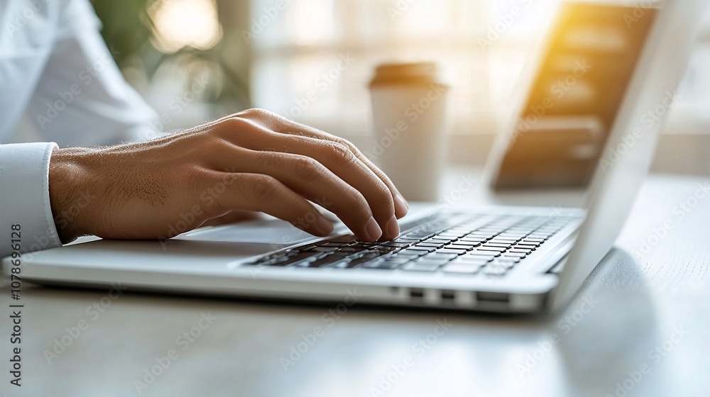 Aufkleber customer service representative responding to emails with a laptop, focused on delivering solutions,