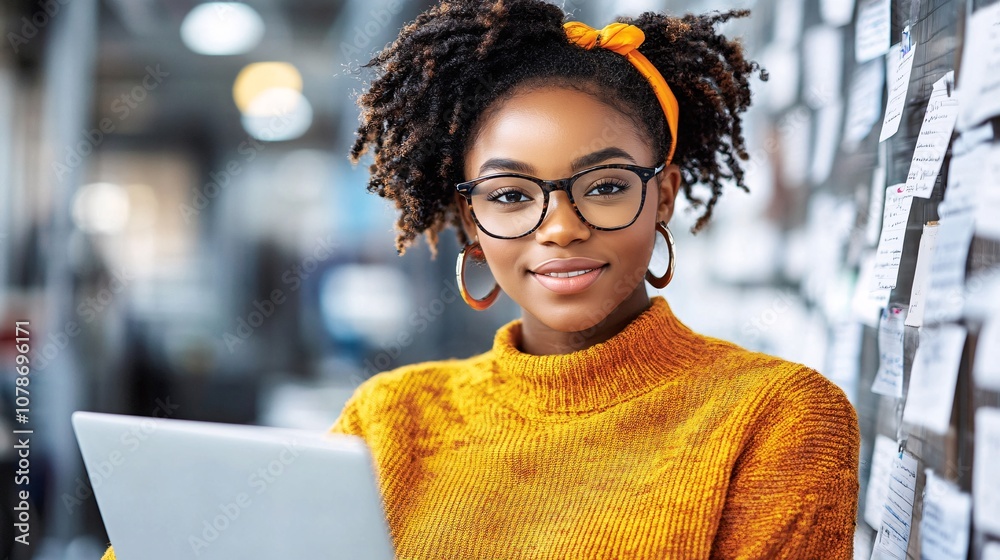 Fototapete Customer service representative responding to emails with a laptop, focused on delivering solutions, set in a bright workspace with side empty space for text Stockphoto style