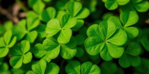 Four-leaf clover with vibrant green leaves, luck, four leaf, belief
