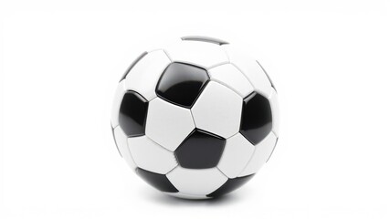 Fototapeta premium Soccer ball with classic black and white pattern on a plain white background, sporty, object, white background