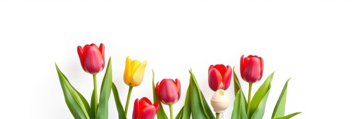 Naklejka premium Tulip flowers arranged around a glowing light bulb on white background, tulips, isolated, design concept