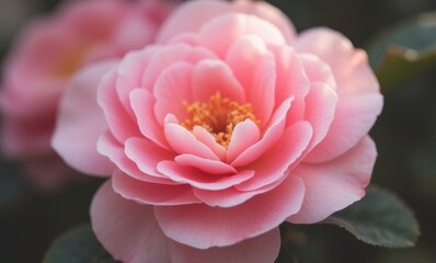 Delicate pink camellia flower in bloom