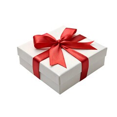 Obraz premium Elegant White Gift Box with Red Ribbon isolated on transparent background cutout, PNG file, Cutout file