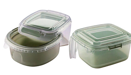 Set of Hinged Plastic Clamshell Food Storage on White Background