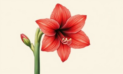 Vibrant red amaryllis flower with bud