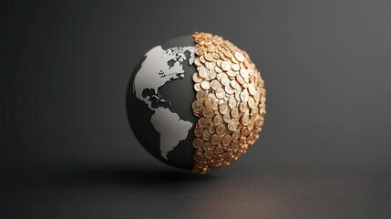 Exploring globalization and trade wars through a futuristic globe divided by economic symbols