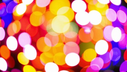 A vibrant bokeh effect with colorful, out-of-focus lights in red, blue, purple, and white hues, creating a festive atmosphere. AI generated.

