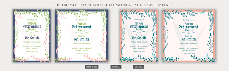 Retirement poster flyer brochure design template layout social media post vintage modern trending clean old celebration natural festive print ready eps file.