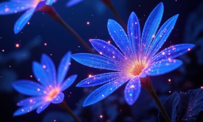 Vibrant blue glowing flowers in bloom