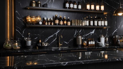 luxury kitchen interior with sink and marble surface