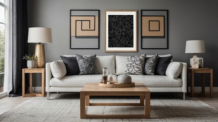 modern japandi style living room with decorations