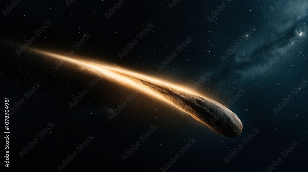 Canvas Prints illustration of a meteor or asteroid entering the earth's atmosphere with a fiery tail against a sta