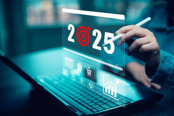 Targeting the business concept, Businessman hand holding red dart to the virtual target dartboard,...