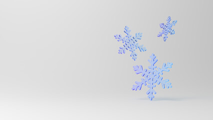 Snowflakes isolated on gray background. Blue and violet. 3d illustration.