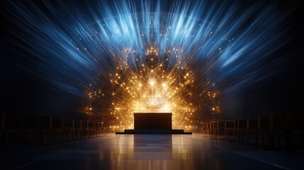 Radiant altar with sacred geometry patterns and glowing lights