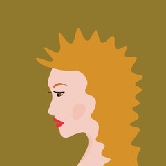 Portrait of a fashion woman. The head in profile of a European brunette woman. Face of girl. Flat design for for landing page, banner, social Media Avatar. Color vector illustration
