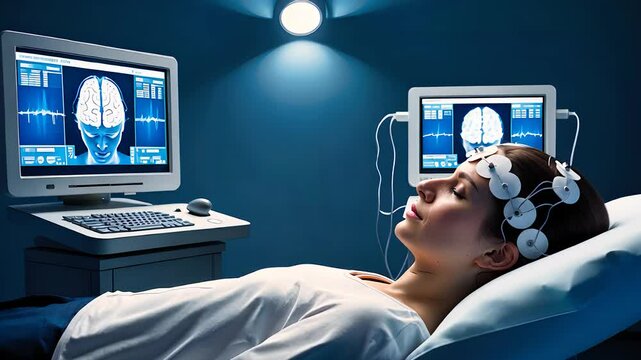 Woman Undergoing Brain Scan in Advanced Medical Facility


