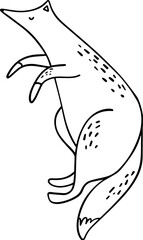 Black and white vector doodle illustration of a cute fox. Outline drawing. Christmas design for print.