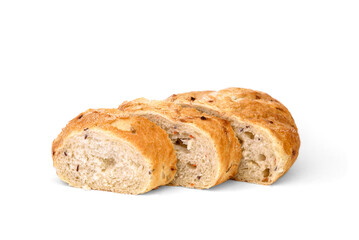 Wheat bread with seeds isolated on white background.