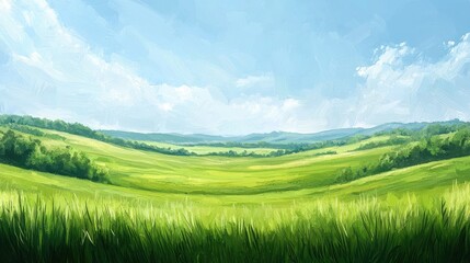 Obraz premium Lush green field under blue sky.