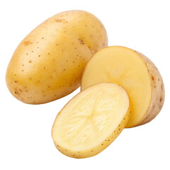A fresh, whole potato with slices, ready for cooking or baking.

