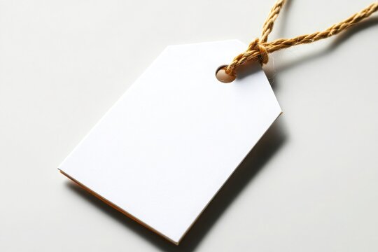 A blank price tag with a brown string, perfect for labeling or adding a personal touch to gifts.
