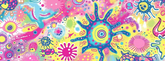Naklejka premium Colorful Illustration of Microorganisms in a Petri Dish for Scientific and Educational Use