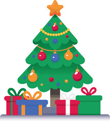 Christmas card with Christmas tree and gifts