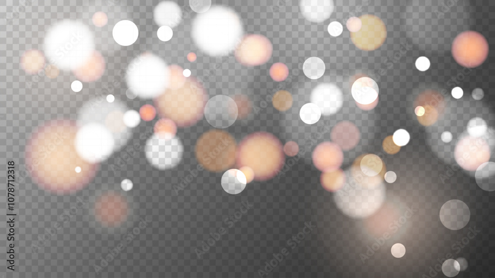 Poster vibrant bokeh lights. bright blur light effect. abstract blurred overlay design. transparent backgro