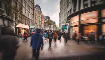 Obraz premium The Pulse of London: Motion Blur on a Busy Shopping Street