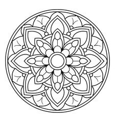 Simple and Easy Black and White Outline Mandala Vector - Mandalas Coloring Page to Color for Kdp.