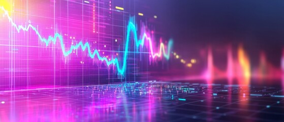 A vibrant digital representation of data trends, featuring colorful charts and lines glowing against a dark background, symbolizing financial analysis or market dynamics.