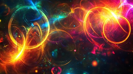 Abstract neon circles and glowing lines shifting in and out of frame