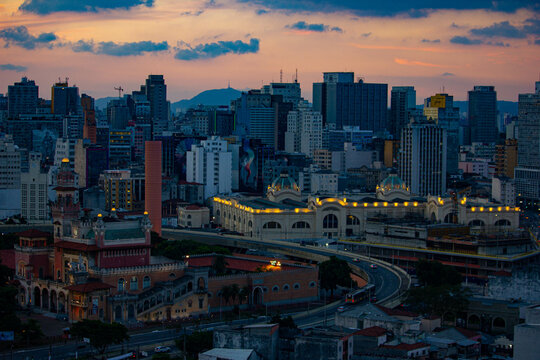 Aerial view on city Sao Paulo at sunset, Brazil 2024