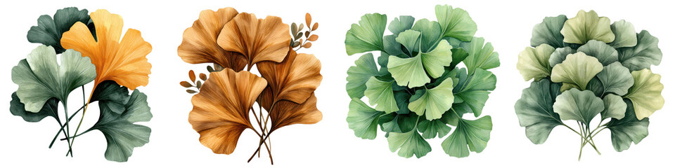 Gorgeous Ginkgo Watercolor Floral Botanical with Vibrant Colorful Leaves and Blossoms Perfect for Nature Inspired Home Decor Textile Design or Background