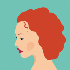 Portrait of a fashion woman. The head in profile of a European brunette woman. Face of girl. Flat design for for landing page, banner, social Media Avatar. Color vector illustration
