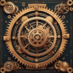 Obraz premium Intricate Gear System with Golden Cogwheels on a Dark Background