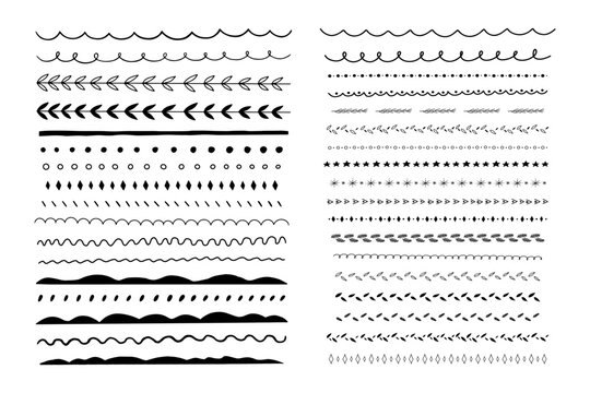 Vector illustration big Set of abstract curved scribble lines. Waves, dots, hills, branches