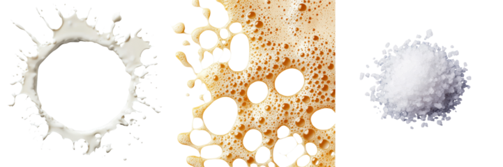 Explosions of aerated milk cream and foam creating dynamic abstract patterns textures and formations  Conceptual and creative background with a modern minimalist