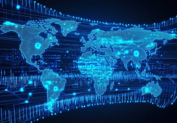 Obraz premium Futuristic Digital World Map With Glowing Data Points