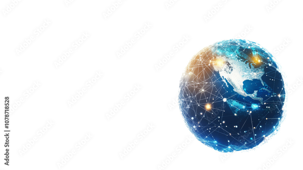 Poster digital earth with interconnected lines, symbolizing global connectivity, isolated transparent backg