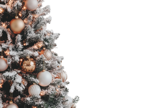 Festive Christmas Tree with Ornaments and Lights, Isolated transparent Background