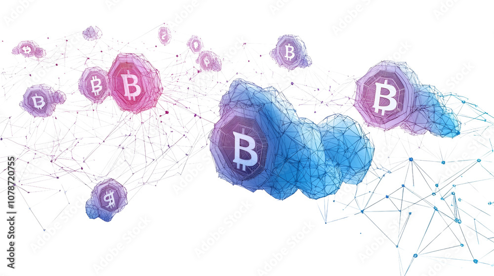 Aufkleber Futuristic Cloud Computing and Blockchain Technology Network 3D Illustration