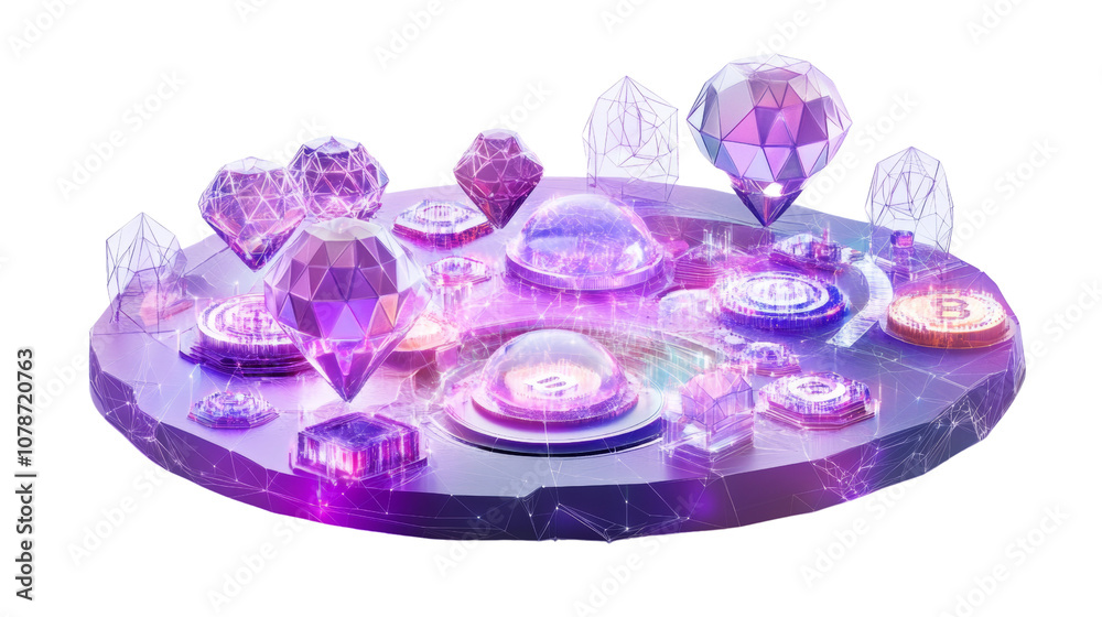 Poster Futuristic Cloud Computing and Blockchain Technology Network 3D Illustration