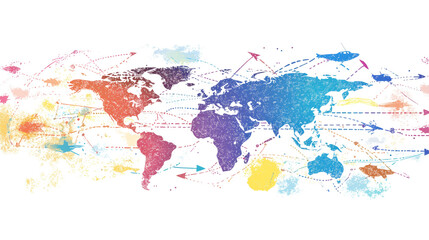 Global Networking and Travel Routes Concept with Hand-Drawn Arrows