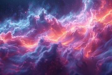 An exhilarating scene of cosmic clouds illuminated with bright, electric colors, creating a pulsating and dynamic display of astral and celestial phenomena