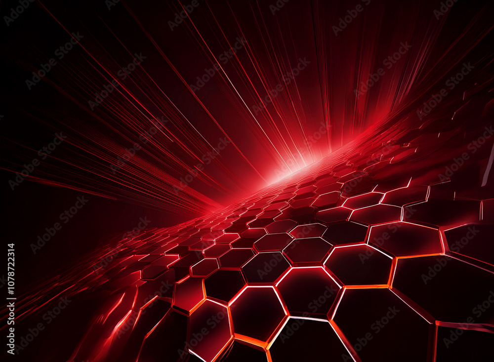 Aufkleber Abstract red and black hexagonal pattern with bright light in the distance.