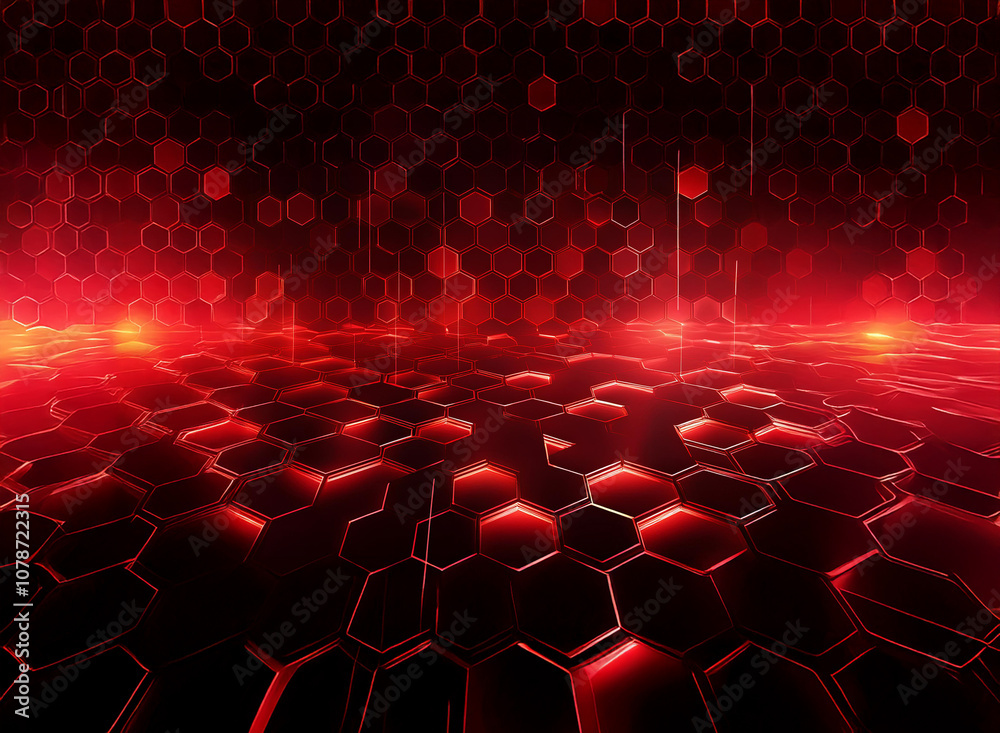 Poster a glowing red hexagonal pattern fills the background with a dark foreground.