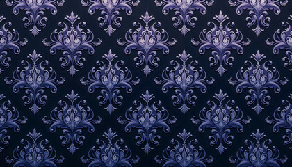 Fototapeta premium A beautiful vintage floral pattern featuring intricate designs in deep purple hues on a dark background, ideal for wallpapers and textile design.